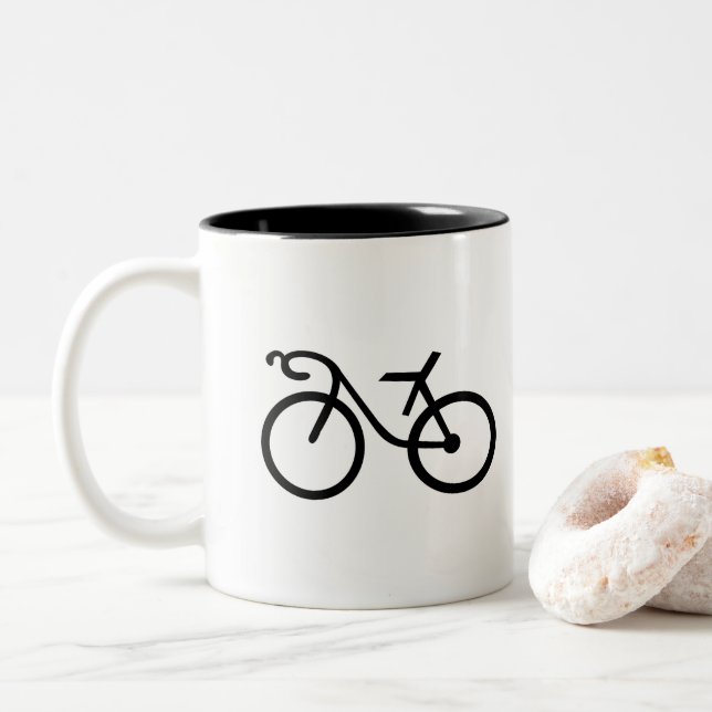 Funny Bicycle Silhouette - Cyclist Friends Gift Two-Tone Coffee Mug (With Donut)
