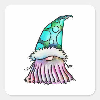 Funny Big Beard Watercolor Garden Gnome Square Sticker