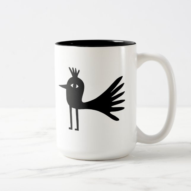Funny Big Black Bird Rainbow Sunshine Two-Tone Coffee Mug (Right)