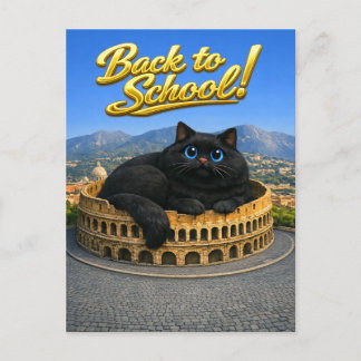 Funny Big Black Cat Roman Colosseum Back to School Postcard