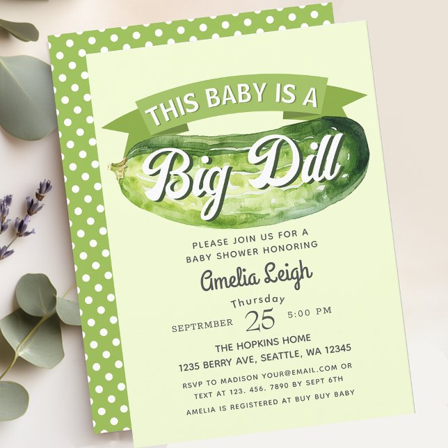 Funny Big Dill Pickle Gender Neutral Baby Shower Invitation (Creator Uploaded)