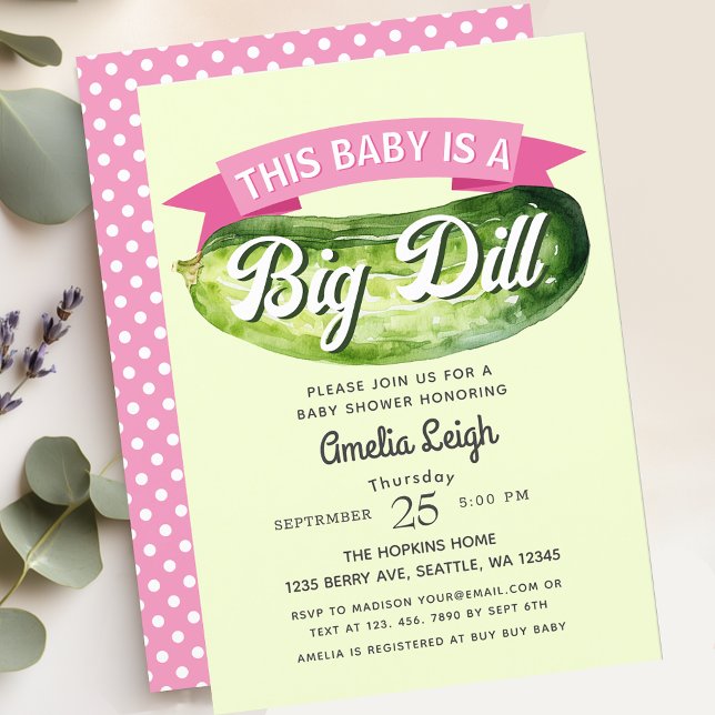 Funny Big Dill Pickle Girl Baby Shower Invitation (Creator Uploaded)