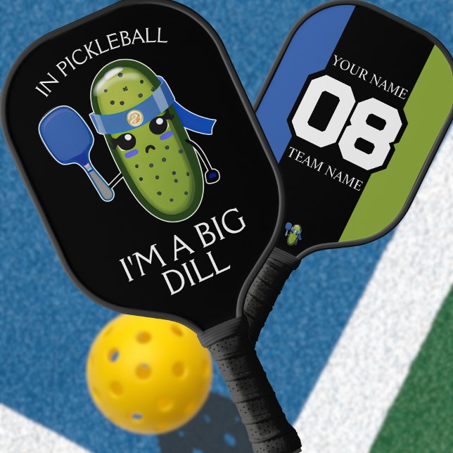 Funny Big Dill Team Name Number Blue Black & Green Pickleball Paddle (Creator Uploaded)
