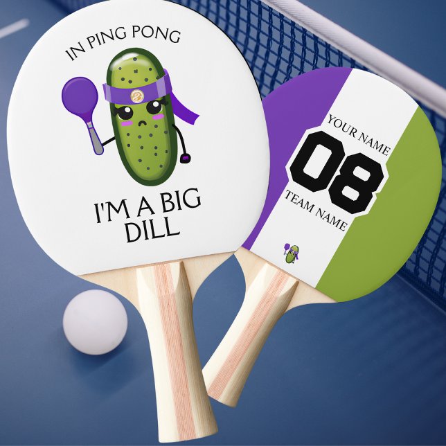 Funny Big Dill Team Name Number Purple White Green Ping Pong Paddle (Creator Uploaded)