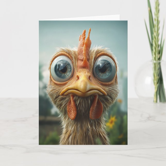 Funny Big-Eyed Chicken Close-Up Invitation (Front)