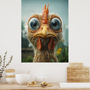 Funny Big-Eyed Chicken Close-Up Poster