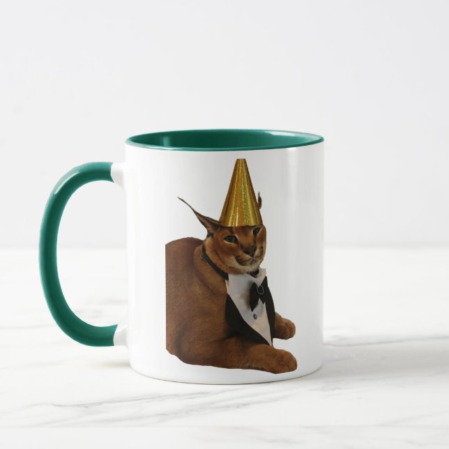 Funny Big Floppa Birthday Cat Meme Double Sided  Mug (Left)