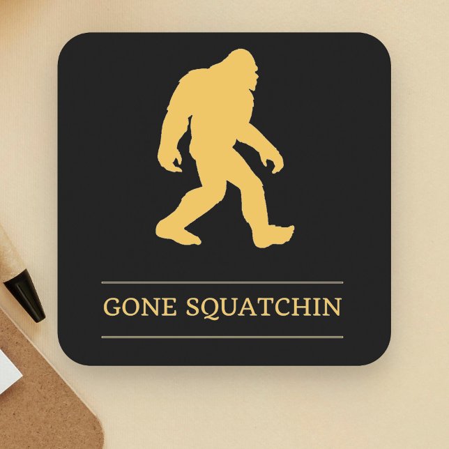 Funny Big Foot Gone Squatchin Sasquatch Square Paper Coaster (Creator Uploaded)