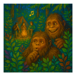 Funny Big Foot Noises in Woods Fantasy Art Poster