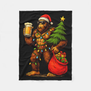 Funny Big Foot Santa Hat Drink Christmas Tree Xmas Fleece Blanket