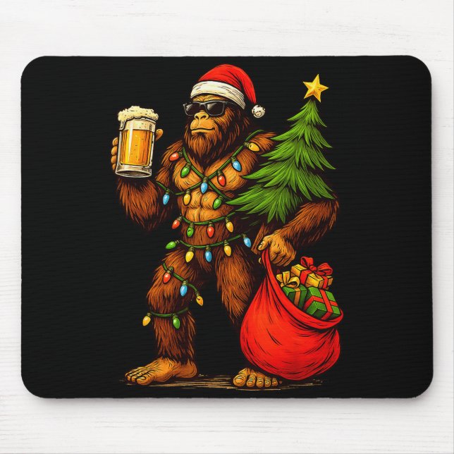 Funny Big Foot Santa Hat Drink Christmas Tree Xmas Mouse Mat (Front)
