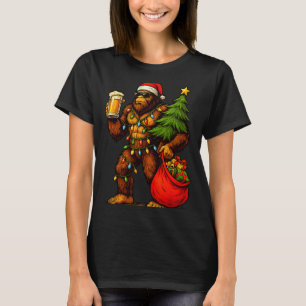 Funny Big Foot Santa Hat Drink Christmas Tree Xmas T-Shirt