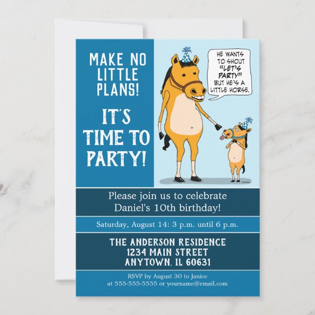 Funny Big Horse and Little Horse Birthday Party Invitation (Front)