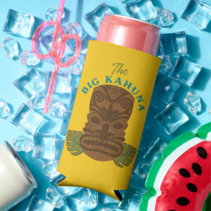 Funny Big Kahuna Tiki Mask Father's Day Seltzer Can Cooler