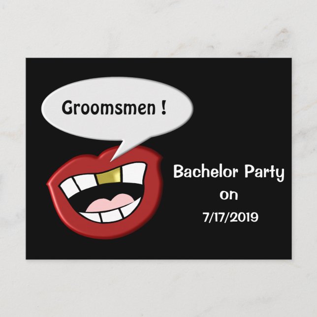 Funny Big Mouth Bachelor Party Announcement Postcard (Front)