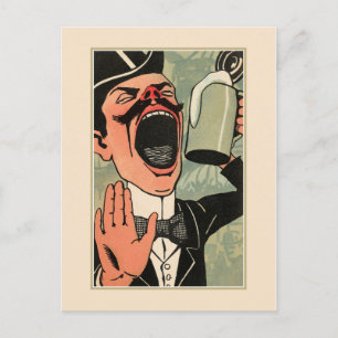 Funny big mouth vintage beer drinking cartoon postcard