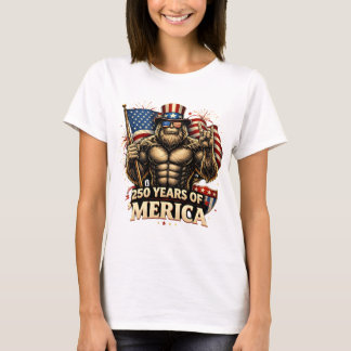 Funny Bigfoot 250 Years Merica USA Flag Freedom T-Shirt