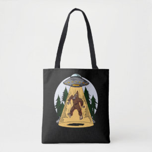 Funny Bigfoot Alien Abduction Space UFO Tote Bag