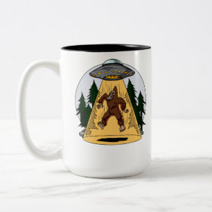 Funny Bigfoot Alien Abduction Space UFO Two-Tone Coffee Mug