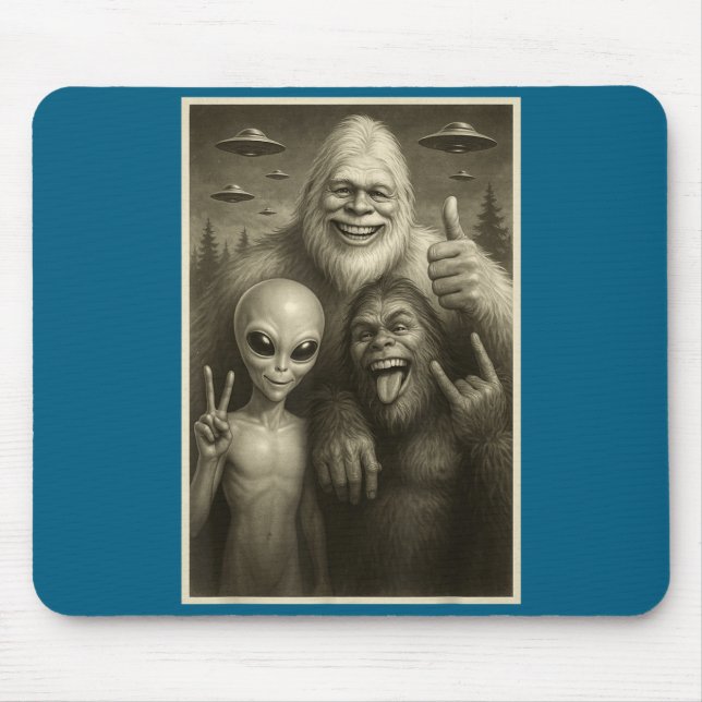 Funny Bigfoot, Alien, &amp; Yeti Sasquatch Rock On Mouse Mat (Front)