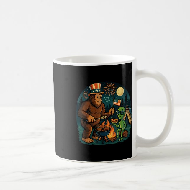 Funny Bigfoot Alien Bbq Campfire 4th Of July Ameri Coffee Mug (Right)