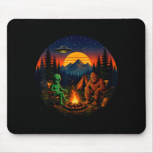 Funny bigfoot alien camping retro ufo campfire mouse mat
