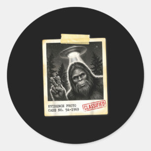Funny bigfoot alien ufo vintage evidence photo classic round sticker