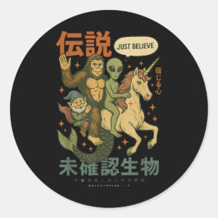 Funny Bigfoot Alien Unicorn Japanese Art Mythical Classic Round Sticker