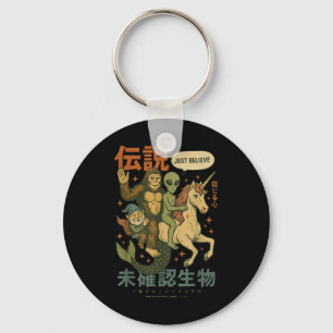 Funny Bigfoot Alien Unicorn Japanese Art Mythical Key Ring