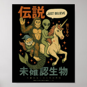 Funny Bigfoot Alien Unicorn Japanese Art Mythical Poster