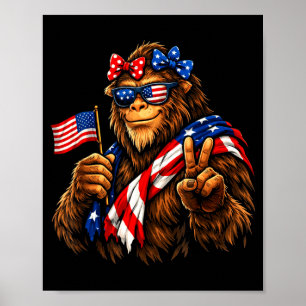 Funny bigfoot american flag patriotic sasquatchFun Poster