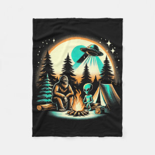 Funny Bigfoot &amp; Alien Ufo Camping Outdoor Adve Fleece Blanket