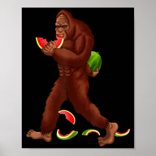Funny bigfoot & watermelon slice summer poster