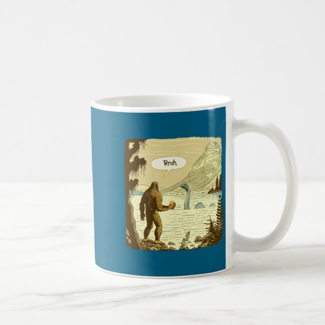 Funny Bigfoot And Nessie Bruh Moment Beer  Coffee Mug (Right)