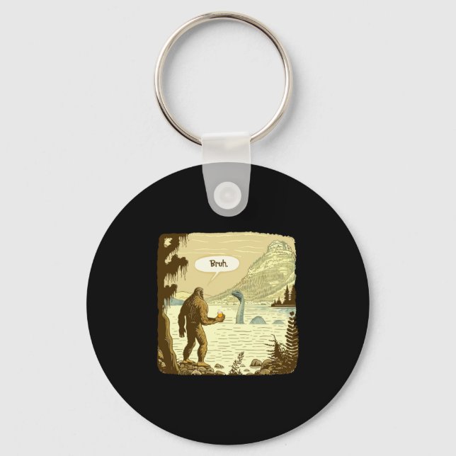 Funny Bigfoot And Nessie Bruh Moment Beer  Key Ring (Front)