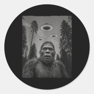 Funny Bigfoot And Ufo Selfie Classic Round Sticker