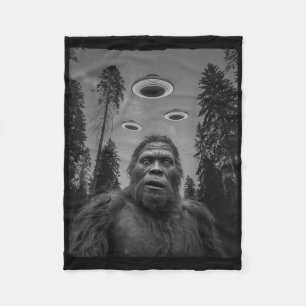 Funny Bigfoot And Ufo Selfie  Fleece Blanket