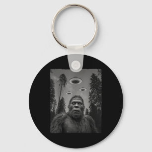 Funny Bigfoot And Ufo Selfie Key Ring