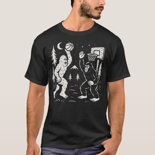 Funny Bigfoot And Yeti Playing Basketball In The F T-Shirt (Front)