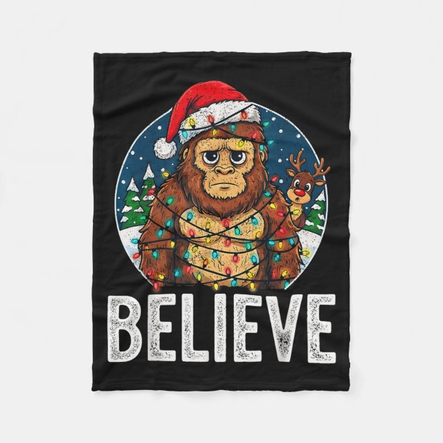 Funny Bigfoot Believe Christmas Sasquatch Santa Fo Fleece Blanket (Front)