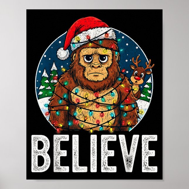 Funny Bigfoot Believe Christmas Sasquatch Santa Fo Poster (Front)