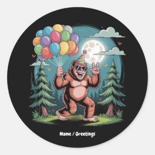 Funny Bigfoot Birthday Party Bash Balloons Classic Round Sticker