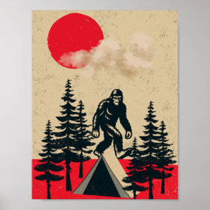 Funny Bigfoot Birthday Vintage Camping Moon Forest Poster