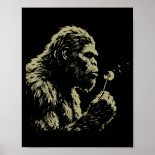 Funny Bigfoot Blowing Wishes Dandelion Wildflower Poster
