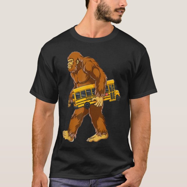 Funny Bigfoot Bus Driver Sasquatch School Bus Love T-Shirt (Front)