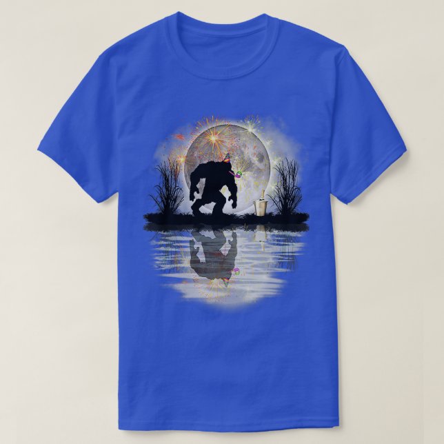 Funny Bigfoot Celebrating Birthday New Years Gift T-Shirt (Design Front)