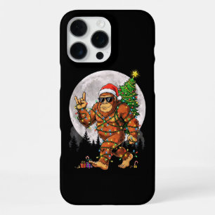 Funny Bigfoot Christmas Lights and Moon iPhone 16 Pro Max Case
