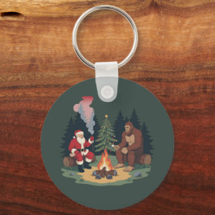 Funny Bigfoot Christmas Santa Sasquatch Camping  Key Ring