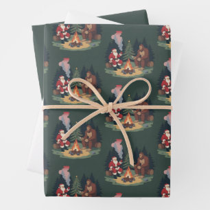 Funny Bigfoot Christmas Santa Sasquatch Camping Wrapping Paper Sheet