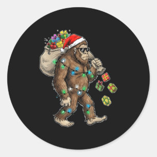 Funny Bigfoot Christmas Tree Lights Xmas Boys Mens Classic Round Sticker